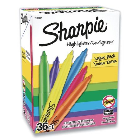 Sharpie® Pocket Style Highlighters, Assorted Ink Colors, Chisel Tip, Assorted Barrel Colors, PK36 PK 2134497